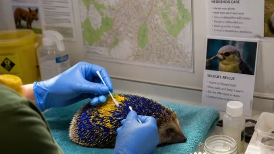 Leeds rescue centre treats hedgehog doused in blue and yellow paint in Yeadon
