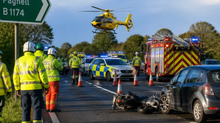 A1 shut both ways at Great Ponton after crash; emergency services on scene