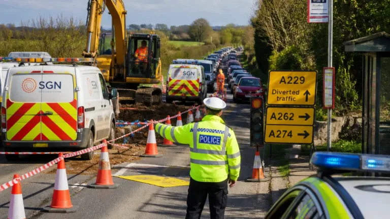 A229 remains closed after gas main works near Staplehurst; diversions and bus stops affected