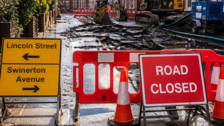 Burst water main leaves York street shut and road surface severely damaged