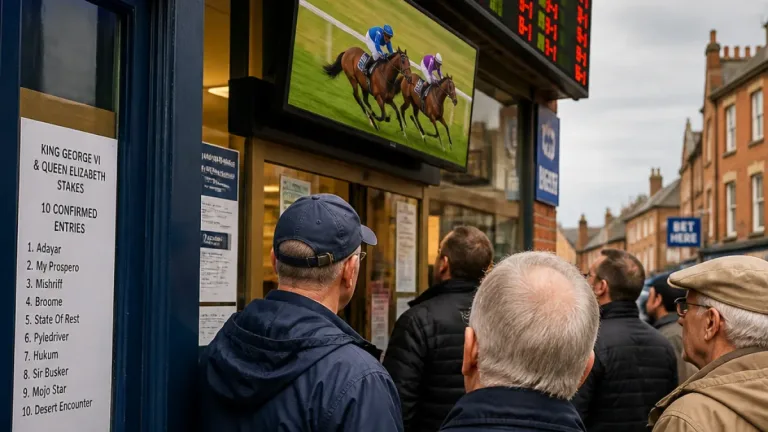 Derby racing followers watch as Benvenuto Cellini challenges Calandagan for King George favouritism