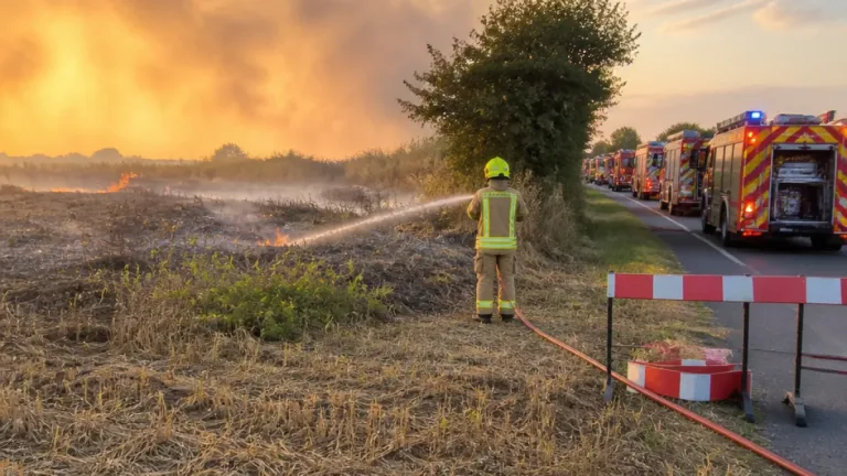 Dozens of firefighters bring large East Bergholt field blaze under control