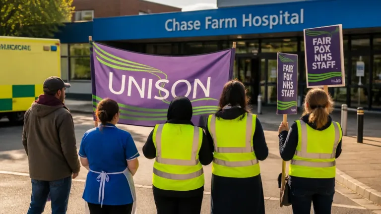 Dozens of outsourced hospital staff begin strike at Chase Farm amid ongoing dispute