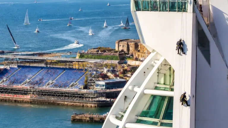 Emirates GBR SailGP team abseils Spinnaker Tower as Portsmouth prepares for home grand prix