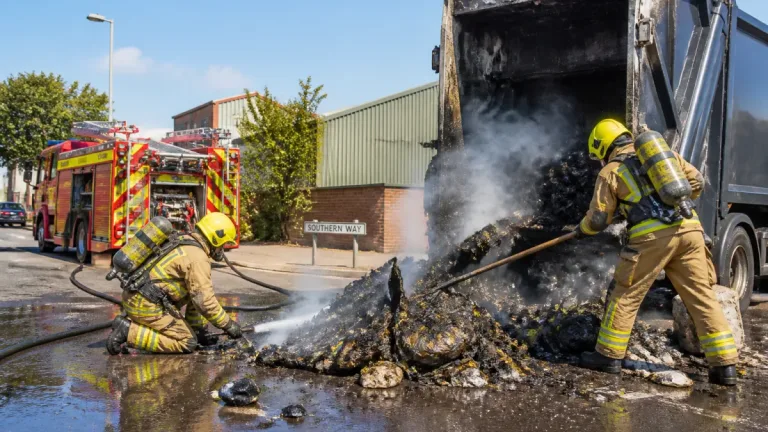 Fire crews battle Harlow bin lorry blaze for hours as 33C heat strains services