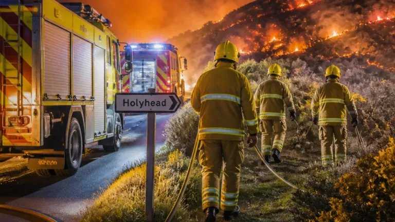 Fire crews remain through the night tackling wildfires around Pentrefelin and Holyhead