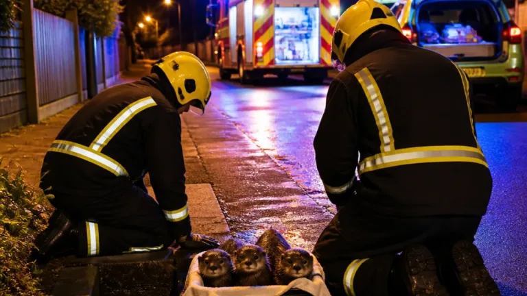 Fire crews rescue three baby otters from East Leake storm drain