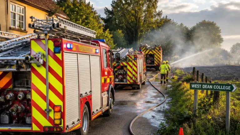 Fire crews tackle field blaze near West Dean College as residents urged to keep windows shut