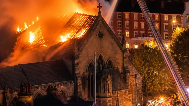 Fire rips through St Andrew’s Church in central Leicester as smoke blankets city