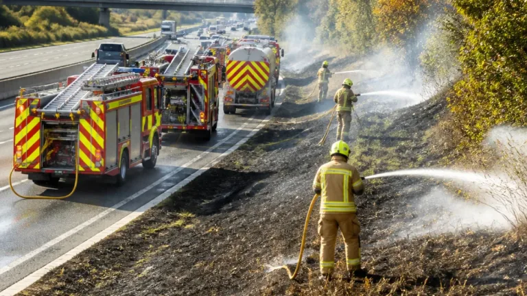 Firefighters extinguish two-acre blaze beside A14 after eastbound carriageway closed