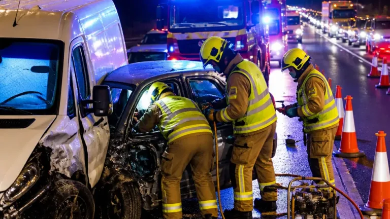 M4 shut between J16 and J17 after van and car crash as firefighters free casualty