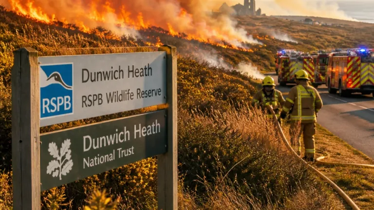 Major incident as wildfire sweeps Dunwich Heath near Leiston