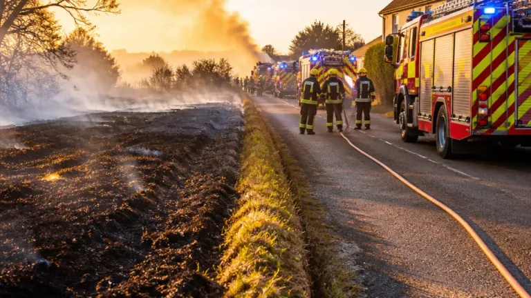 Major wildfire consumes around 80 hectares near East Bergholt; residents urged to take precautions