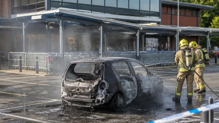 Man dies after car fire in Sainsbury's car park in Chesterfield