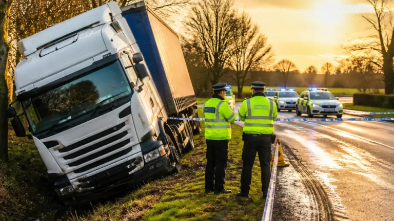 Man in his 30s killed after lorry leaves road and crashes into ditch on B1061