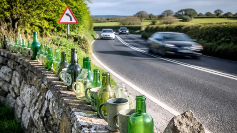 Mystery ‘green bottles’ roadside display near Truro captivates passers-by