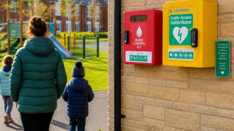 New defibrillator installed at Heyford Park as housing group rolls out life-saving kit