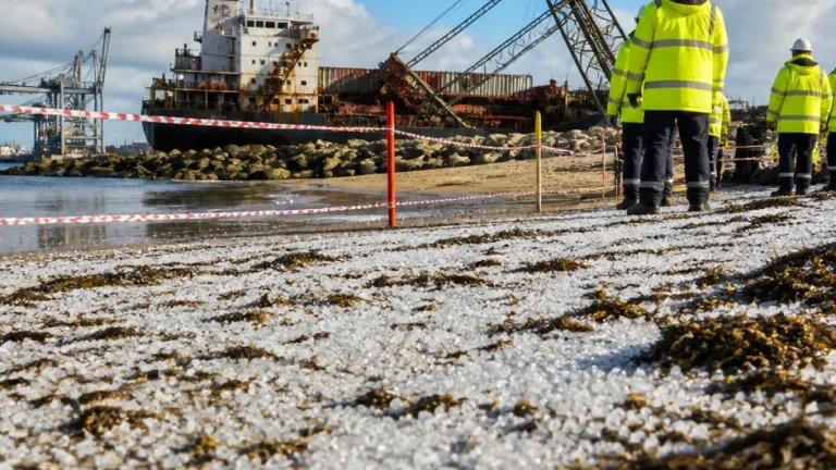 Plastic pellets wash ashore at Littlehaven after crane collapse at South Shields dock