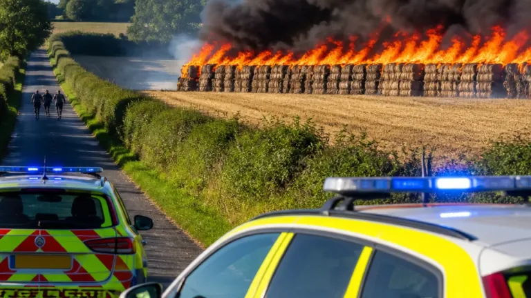 Police hunt three men after hay-bale fire near Faringdon