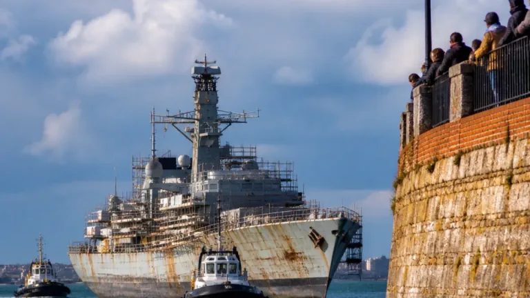 Retired frigate HMS Westminster towed from Portsmouth as ship heads for disposal