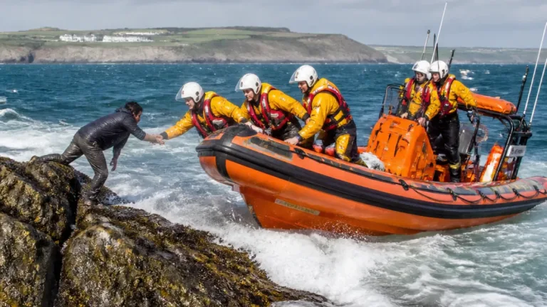 RNLI crew brings man to safety after tide surge at Polmear Island near Charlestown