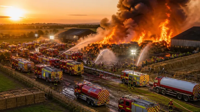 Seven fire engines and 10 tankers tackle major farm blaze near Fishlake