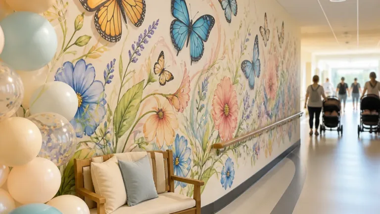 Students create mural to brighten maternity unit corridors at Warrington Hospital