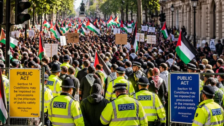 Thousands march in central London urging Burnham to act on Israel as police enforce strict conditions