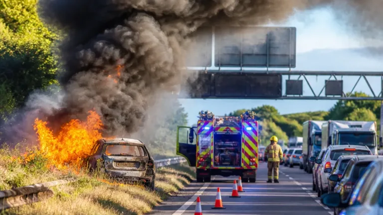 Vehicle fire on M40 causes around 47-minute delays as flames spread to verges